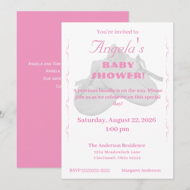 Kostbare Bündel Mädchen Baby Shower Einladung (Vorne/Hinten)