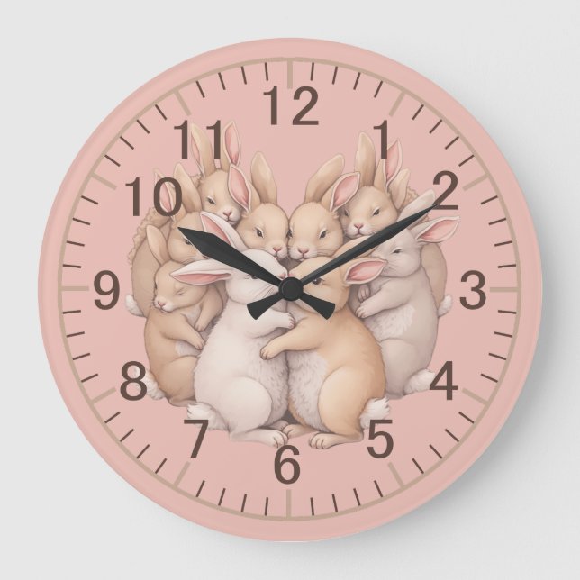 Kostbare Bunnies in einer gemütlichen, pastellfarb Große Wanduhr (Vorderseite)