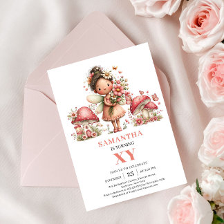 Kostbare Fee 8. Geburtstag Rosa Blumen Einladung