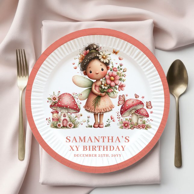 Kostbare Fee 8. Geburtstag Rosa Blumen Papier Pappteller (Precious Fairy 8th Birthday Pink Flowers Paper Plates)