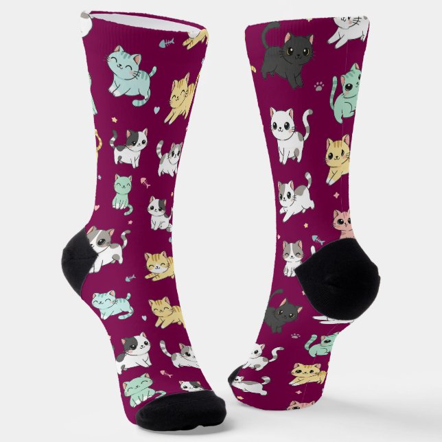 Kostbare Kawaii Cats Muster Socken (Gewinkelt)