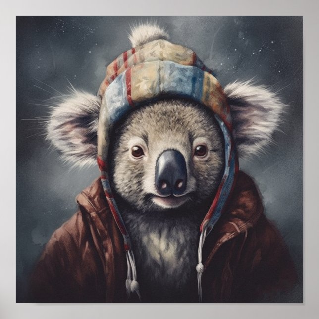 Kostbare Koala mit niedlichem Winterhut Poster (Vorne)