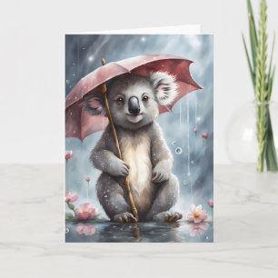 Kostbare Koala Umbrella Blume Illustration Blank Karte