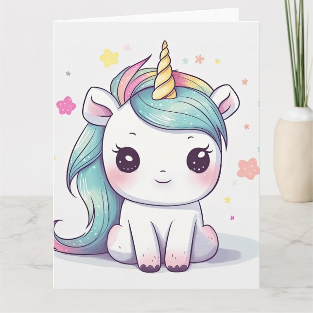 Kostbare Pastel Kawaii Einhorn Karte (Vorderseite)