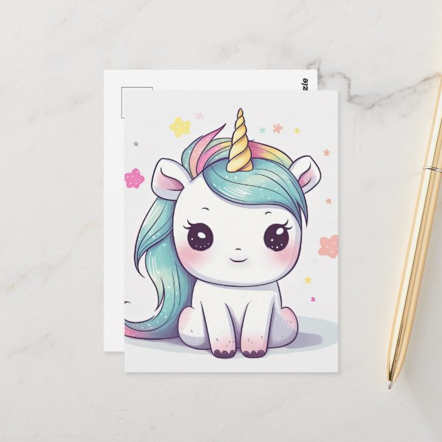 Kostbare Pastel Kawaii Einhorn Postkarte (Vorderseite/Rückseite Beispiel)