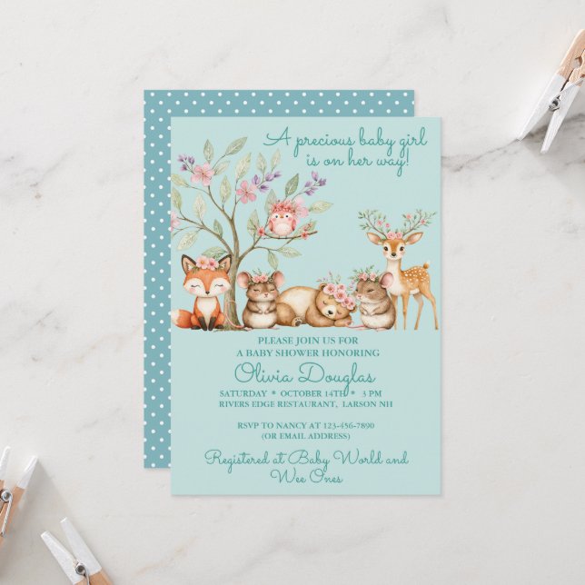 Kostbare Waldtiere Baby Shower Einladung (Vorderseite/Rückseite Beispiel)