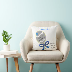 Kostbarer Babyjunge Blaue Schleife Rassel Geburtsd Kissen
