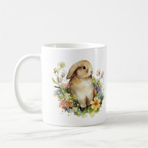 Kostbarer Kaninchen-Hase in einem Blumenkranz Kaffeetasse