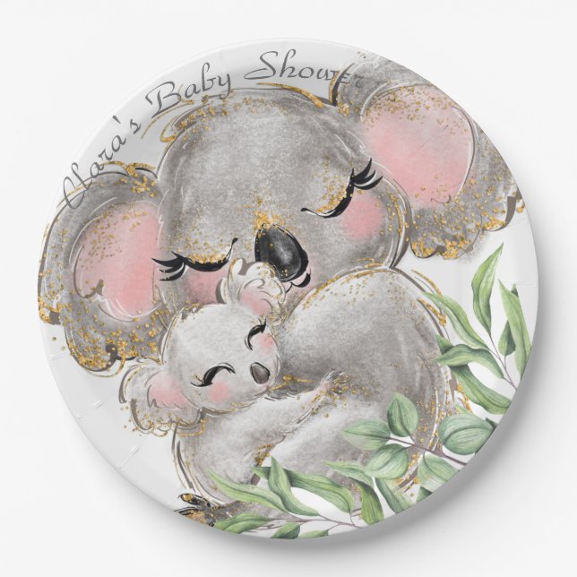 Kostbares Koala Baby, Mama Babydusche Papierplatte Pappteller (Vorderseite)