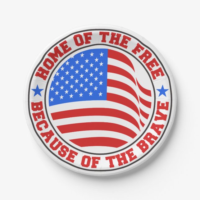 Kostenlos wegen der tapferen roten Weiß & Blau 4.  Pappteller (Vorderseite)