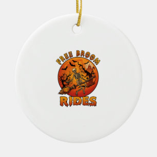 Kostenlose Besenfahrten Halloween-Skelett-Kürbis O Keramik Ornament