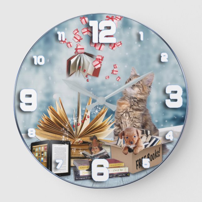 Kostenlose Bücher mit Kitten Große Wanduhr (Vorderseite)