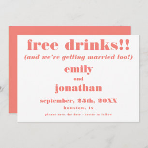 Kostenlose Drinks Fun Coral Hochzeit sparen das Da Save The Date