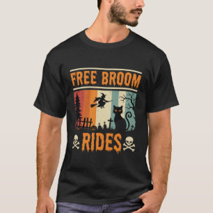 Kostenlose Halloween-Besenritte Hexe Katze T-Shirt
