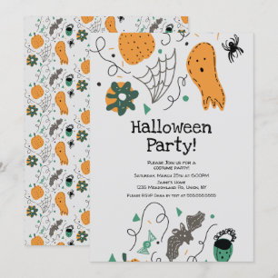 Kostenlose Halloween-Party-Geister-Muster-Illustra Einladung