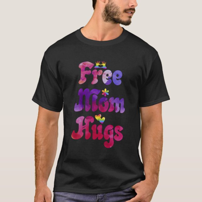 Kostenlose Mama Hugs Gay Support Lgbtq Pride Rainb T-Shirt (Vorderseite)