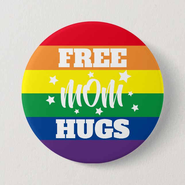 Kostenlose Mama Hugs | Sterne und Regenbogen Button (Vorderseite)