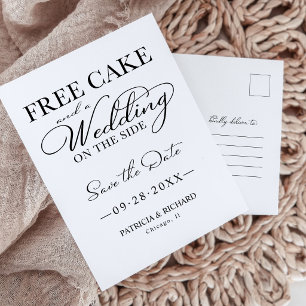 Kostenloser Kuchen und eine Hochzeit auf der Seite Postkarte