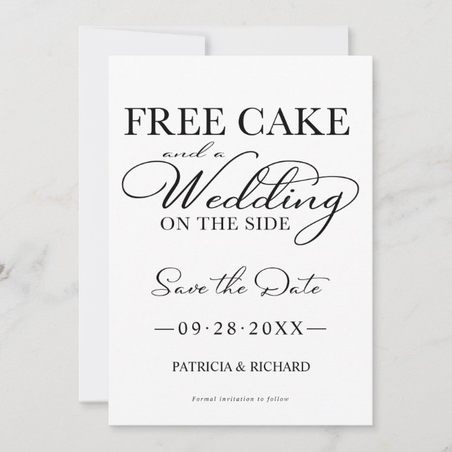 Kostenloser Kuchen und eine Hochzeit Save the Date Einladung (Vorderseite)