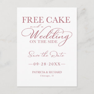 Kostenloser Kuchen und eine Hochzeit Save the Date Postkarte