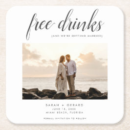 Kostenloses Drinks Beach Wedding Foto Save the Dat Rechteckiger Pappuntersetzer