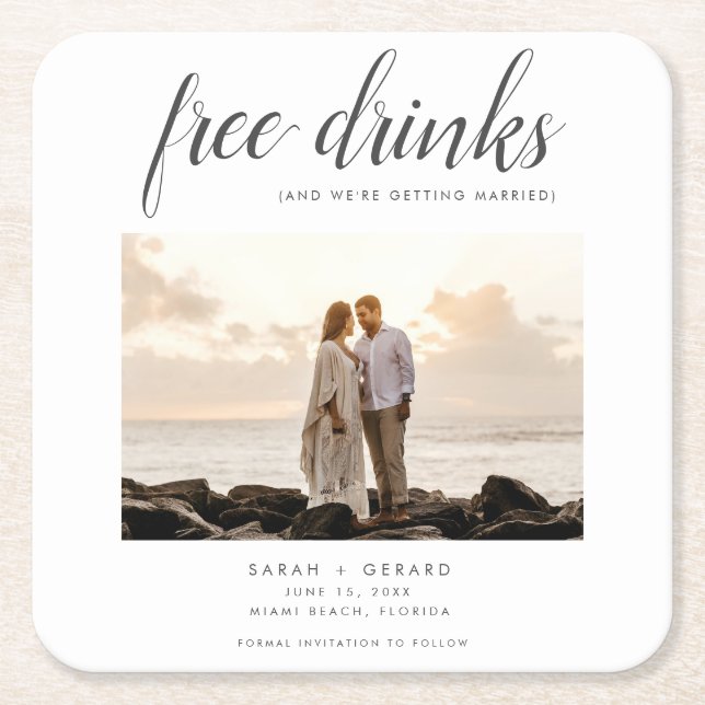 Kostenloses Drinks Beach Wedding Foto Save the Dat Rechteckiger Pappuntersetzer (Vorderseite)
