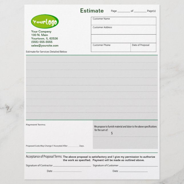 Kostenvoranschlag / Angebot / Jobvorschläge (Vorderseite)