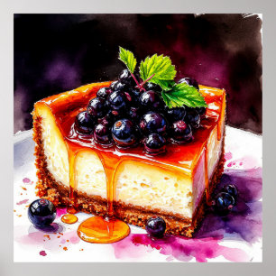 Köstliche Blueberry Cheesecake Slice mit Sirup Poster