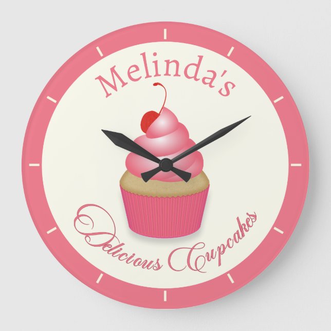 Köstliche Cupcakes Wall Clock Große Wanduhr (Vorderseite)
