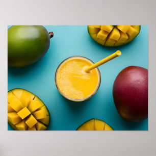 Köstliche Fresh Mango Smoothie auf weißem Hintergr Poster