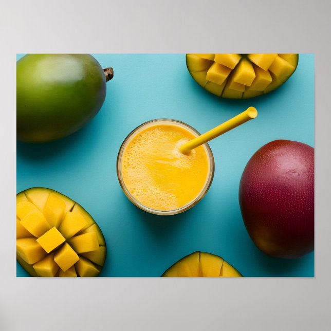 Köstliche Fresh Mango Smoothie auf weißem Hintergr Poster (Vorne)