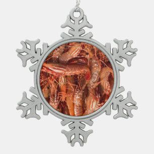 Köstliche Garnelen Schneeflocken Zinn-Ornament