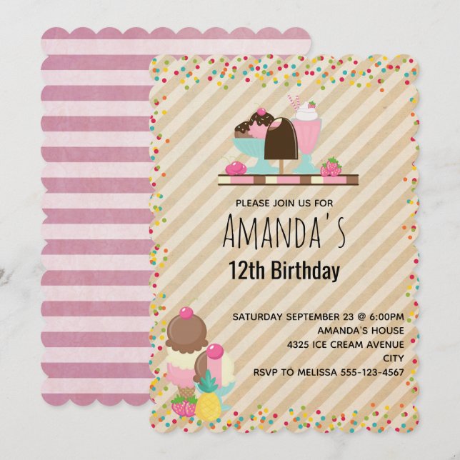 Köstliche Ice Cream & Float Süßes Dessert Geburtst Einladung (Vorne/Hinten)