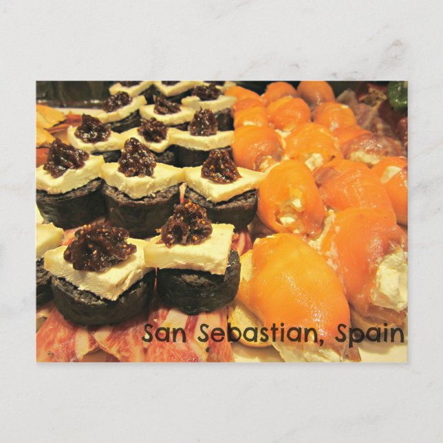 Köstliche Pinxtos-Sorten in San Sebastian Postkarte (Vorderseite)