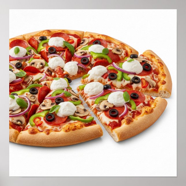 Köstliche Pizza mit Toppings Poster (Vorne)