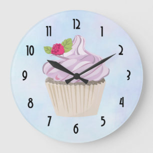 Köstliche rosa Cupcake Berry oben Große Wanduhr