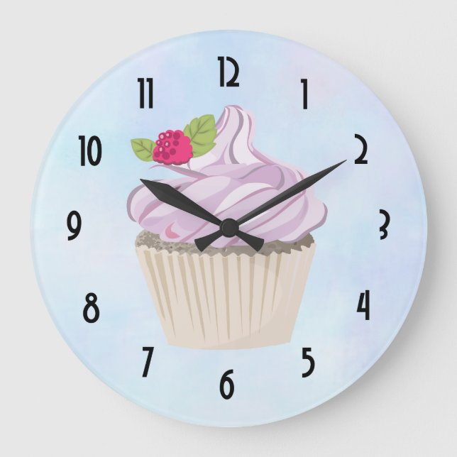 Köstliche rosa Cupcake Berry oben Große Wanduhr (Vorderseite)