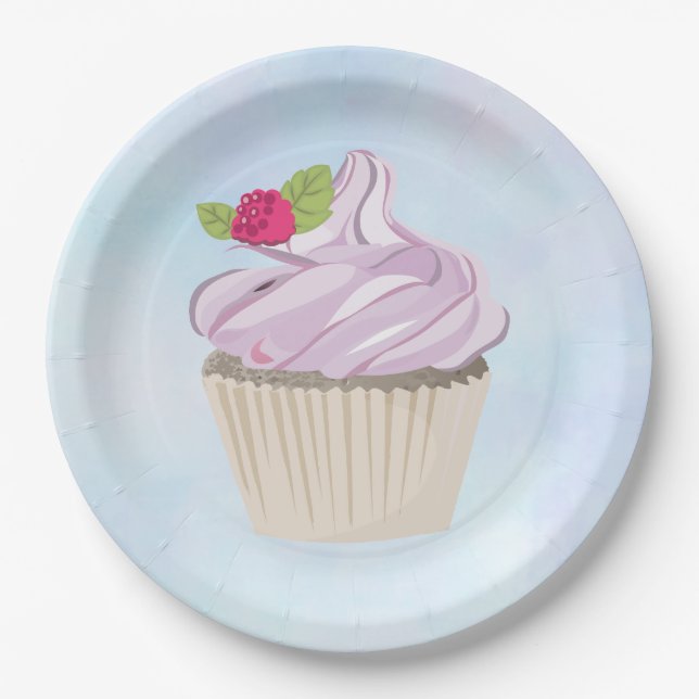 Köstliche rosa Cupcake Berry oben Pappteller (Vorderseite)