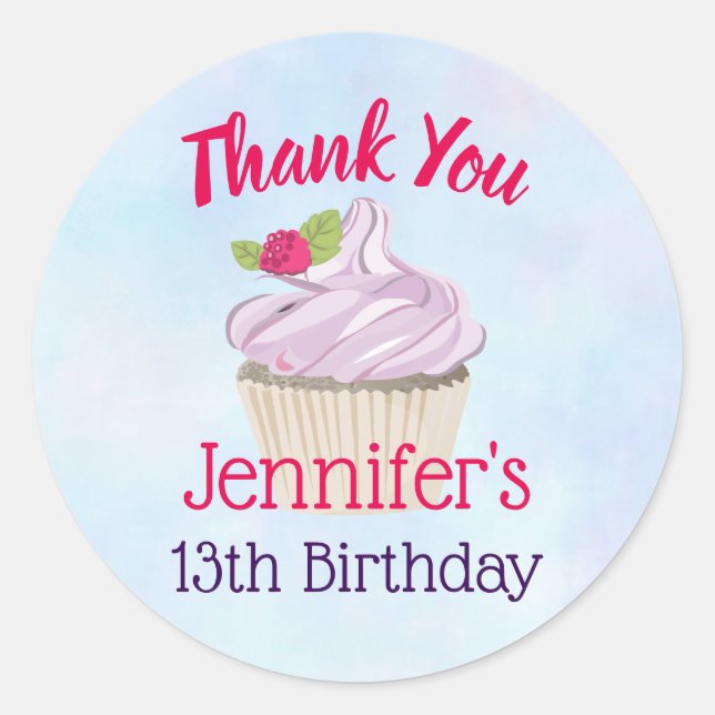 Köstliche rosa Cupcake Berry oben Runder Aufkleber (Vorderseite)