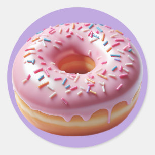 Köstliche Rosa Donut mit Sprinklerklammern Aufkleb Runder Aufkleber