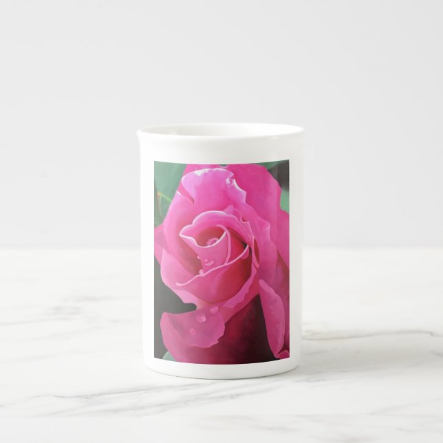 Köstliche rosa Rosen-Knochen-China-Tasse Prozellantasse (Vorderseite)