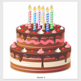 Köstliche Schokolade Geburtstagskuchen mit Kerzen Aufkleber