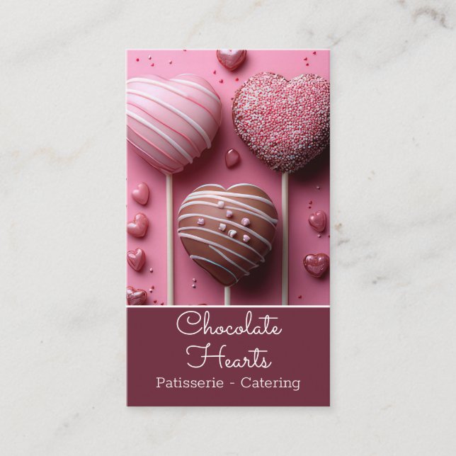 köstliche Schokoladenherzen Hintergrund Patisserie Visitenkarte (Vorderseite)