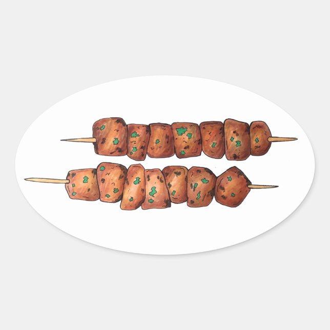 Köstliche Souvlaki Fleisch Schweinefleisch Skewer  Ovaler Aufkleber (Vorderseite)