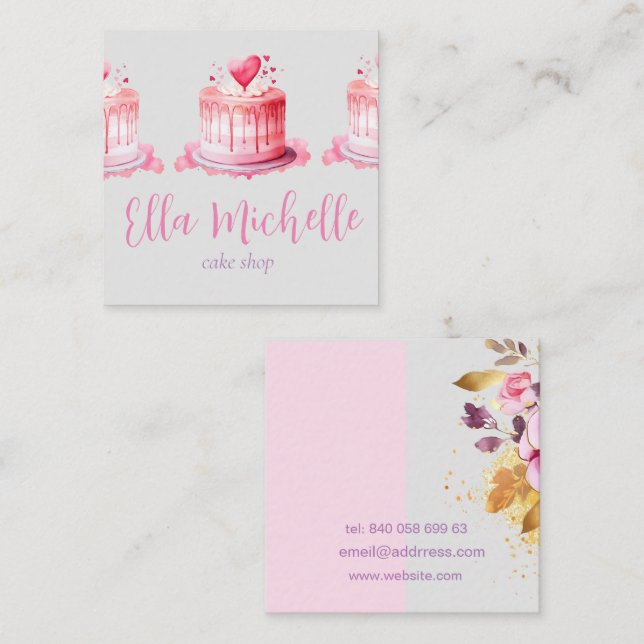 köstlicher rosa Kuchen Quadratische Visitenkarte (Vorne/Hinten)