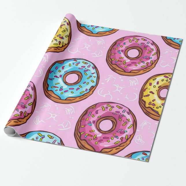 Köstliches Donut-Muster Geschenkpapier (Ungerollt)