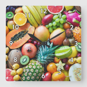 Köstliches Obstsortiment Quadratische Wanduhr