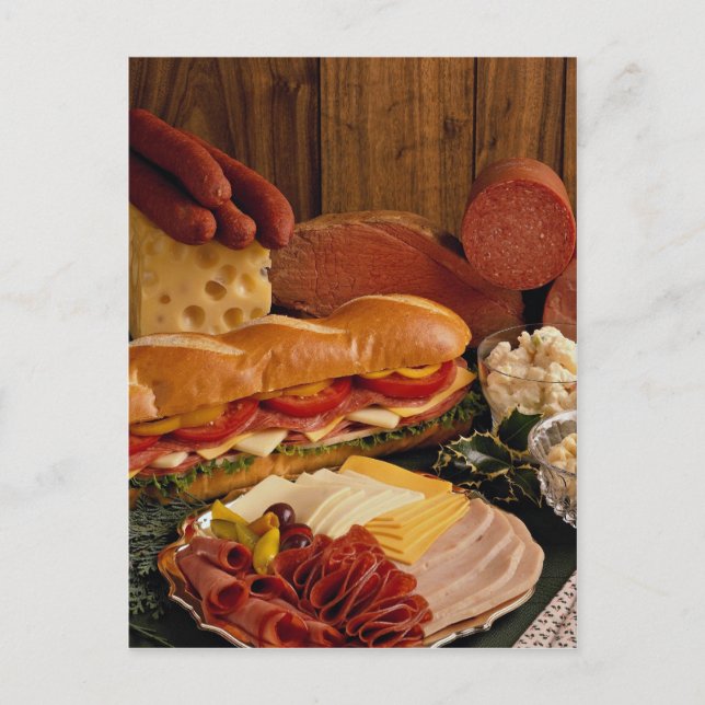 Köstliches U-Boot Sandwich mit Fleisch und Käse Postkarte (Vorderseite)