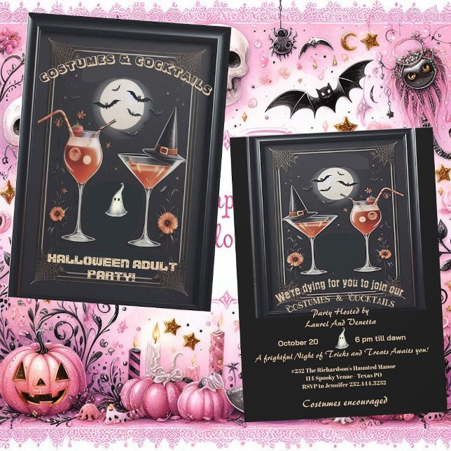 Kostüm & Cocktail Adult Halloween Hexenhut Party Einladung (Costume & Cocktail Adult Halloween Witch Hat Party Invitation)