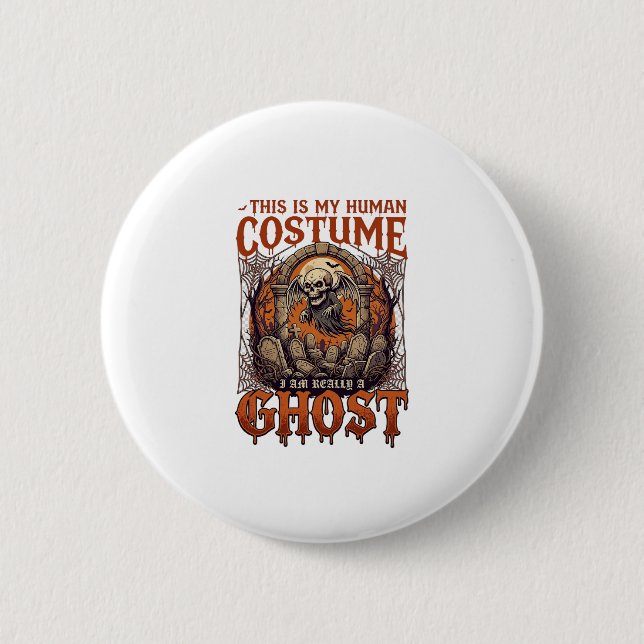 Kostüm Geist Skelett Friedhof Mond Halloween Button (Vorderseite)